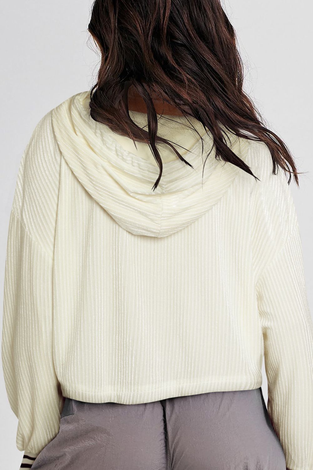 Opaque Drawstring Long Sleeve Drop Shoulder Hoodie