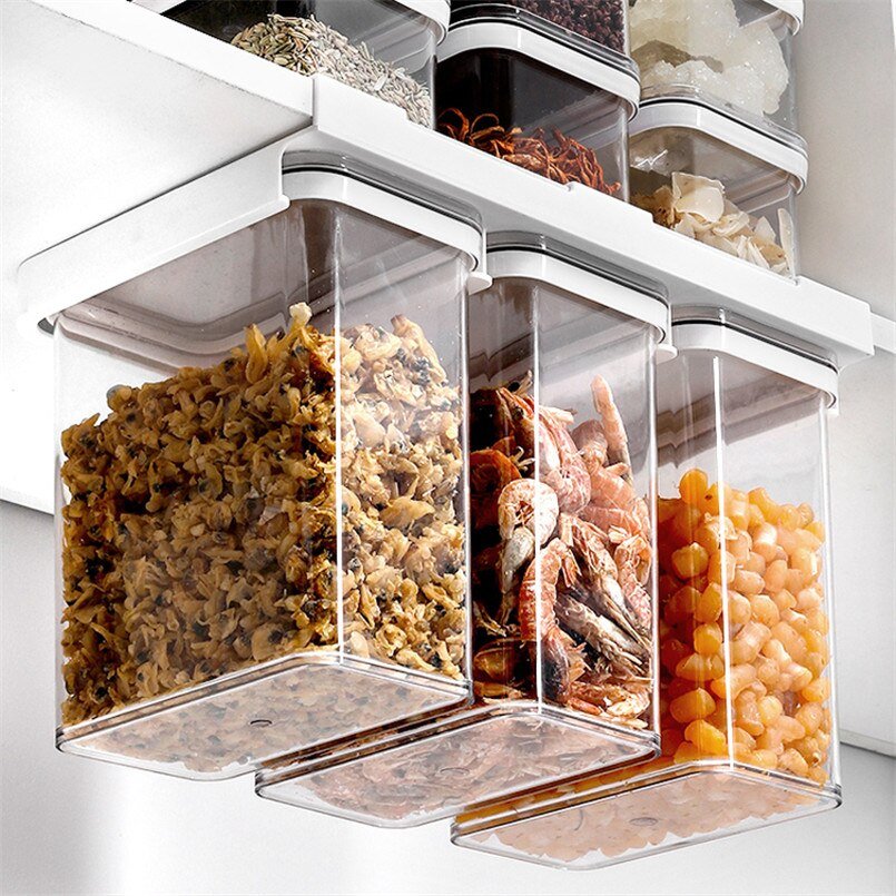 Wall-Mounted Plastic Grains Storage Box with Shelf for Coffee, Cereals & Kitchen