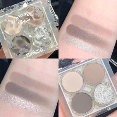FLORTTE Four - color Water Ripple Eyeshadow Palette with Pendant - A Long - lasting, Waterproof and Shimmer - Matte Eye Makeup Cosmetic