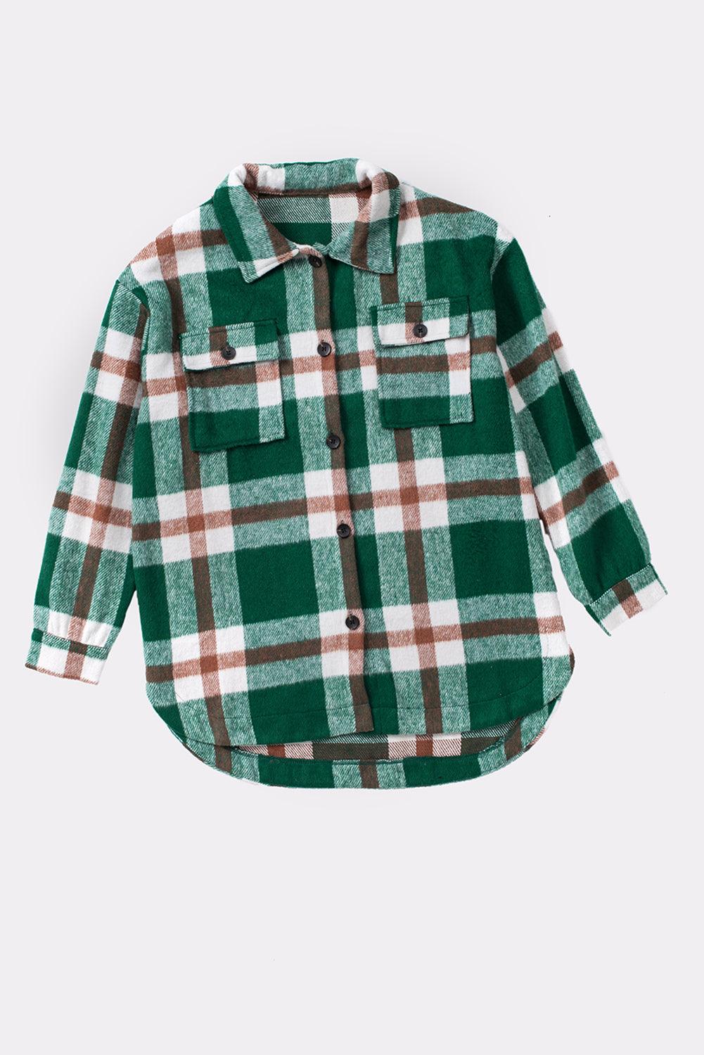Casual Plaid Dropped Shoulder Pocket Buttoned Shacket for Everyday Wear