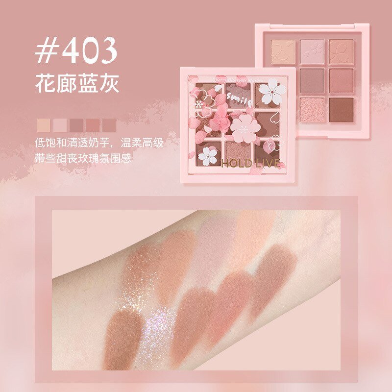 HOLD LIVE Brand New Cherry Blossom-themed 9-color Eyeshadow Palette with Matte and Pearlescent Finishes, Ideal for Beginners, Offering Natural and Long-lasting Eye Makeup Results