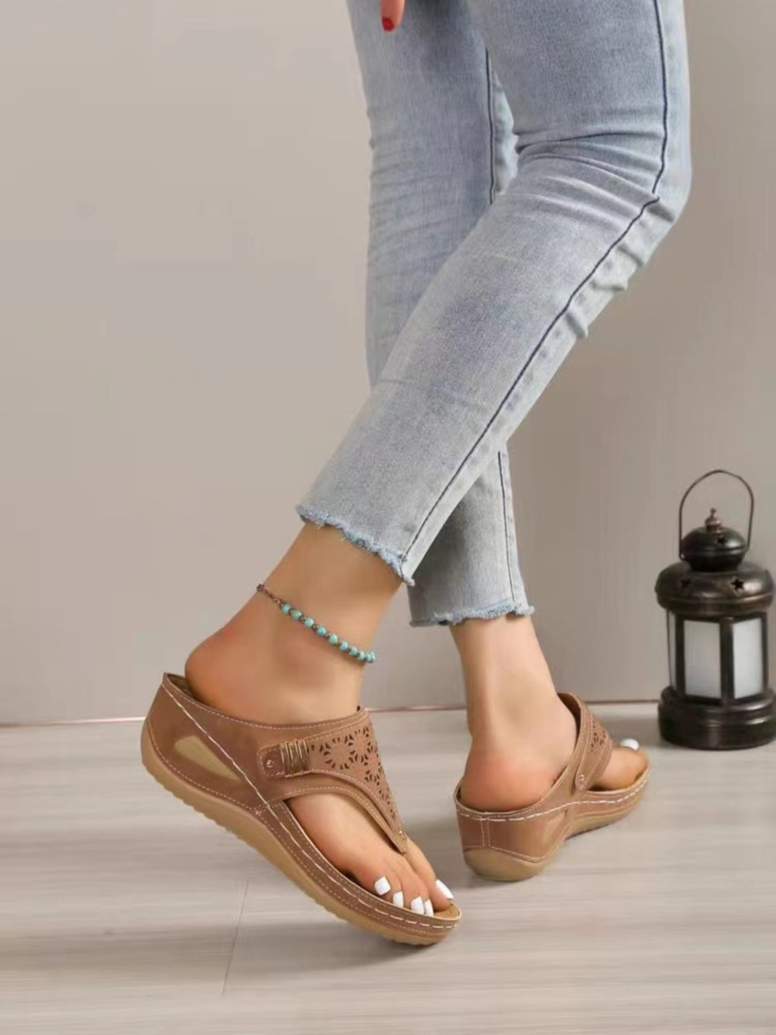 Stylish Cutout Toe Post Low - Heel PVC Imported Sandals