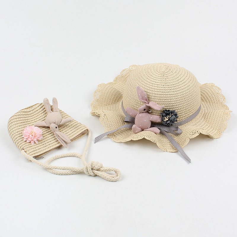 Korean-Style Girl's Adjustable Rabbit-Themed Sun Hat and Matching Shoulder Bag for 4 - 8 Years Old (Sold Separately)