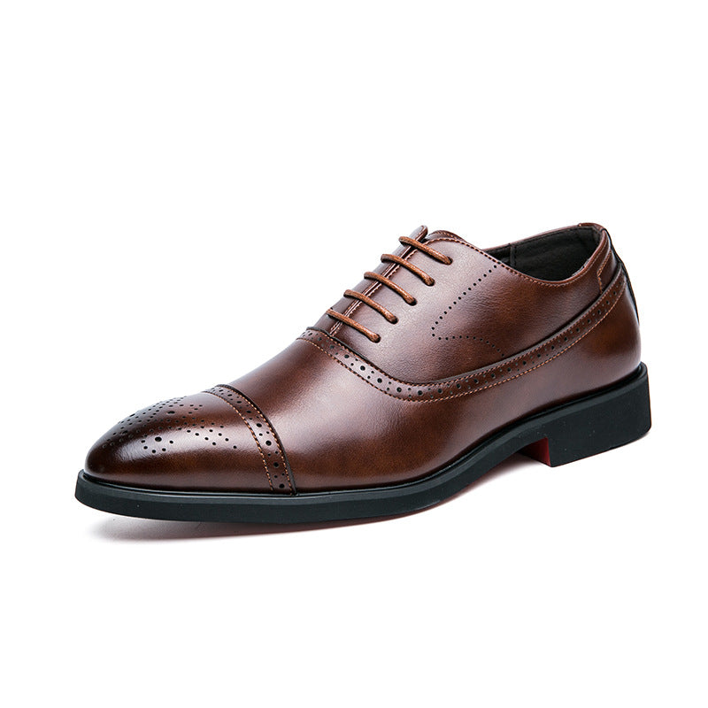 Men's Breathable and Waterproof British Business Casual Leather Shoes in Black and Brown