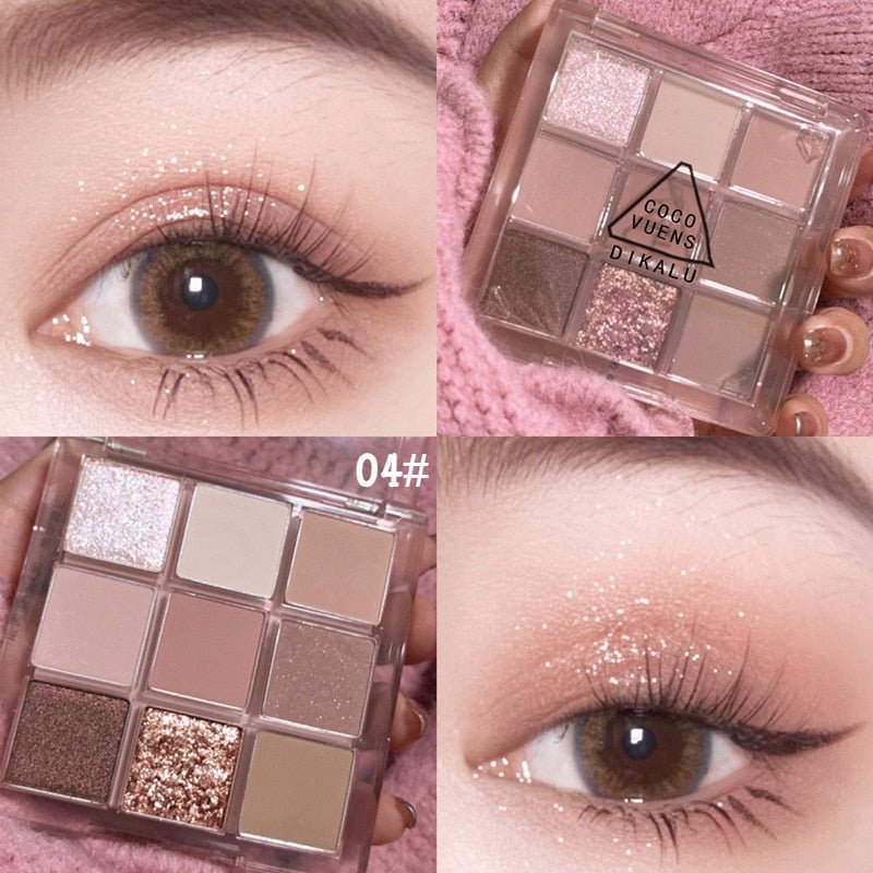 DIKALU Premium Nine - Color Eyeshadow Palette with Rose Pink Hues, Featuring Pearly, Matte, and Glittery Eye Shadows for Stunning Eye Pigments