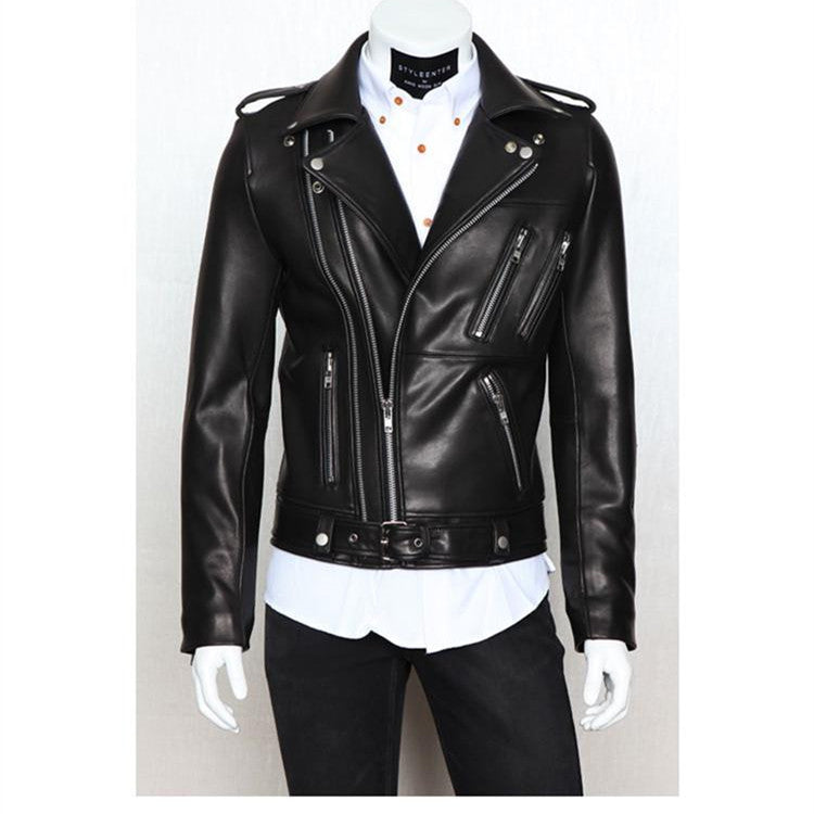 Stylish Men's PU Leather Jacket with Multiple Zip Lapels