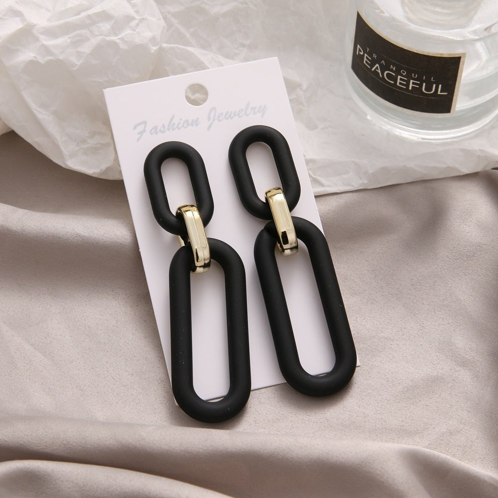 Fashionable Geometric Drop Earrings for Women Made of Acrylic and Zinc Alloy in Black and Turquoise Colors