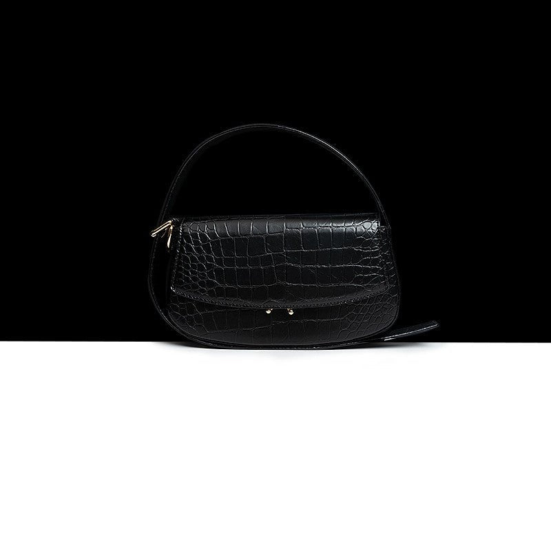 Authentic Leather Patterned Baguette Underarm Women's Shoulder Messenger Bag