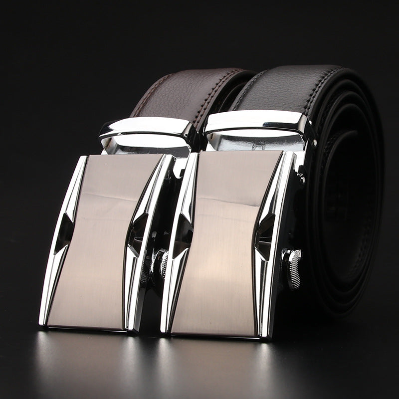 Men's Business Style Automatic Buckle Genuine Leather Belt for All Seasons