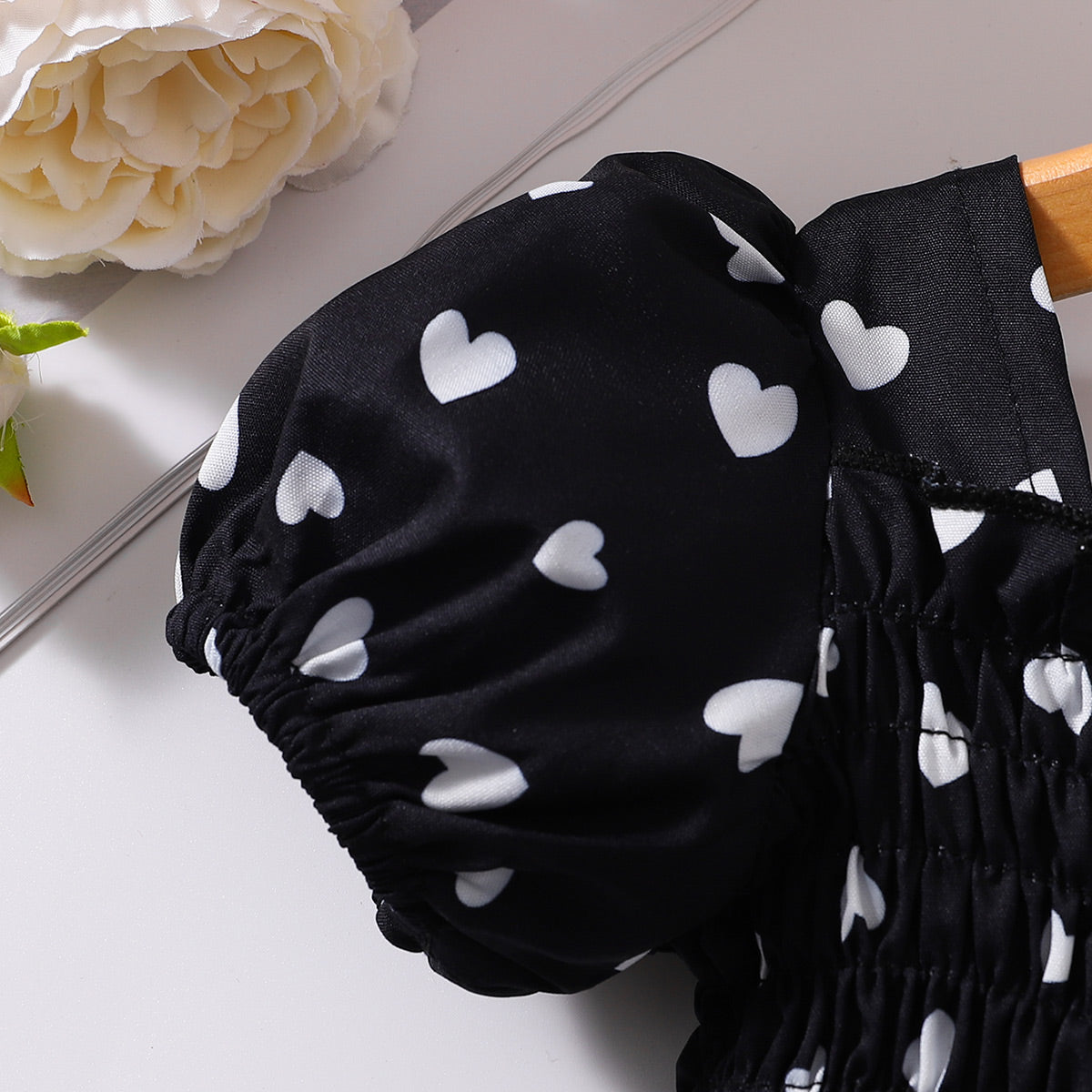 Cute Heart - Printed Smocked Short Square - Neck Dress for Babies