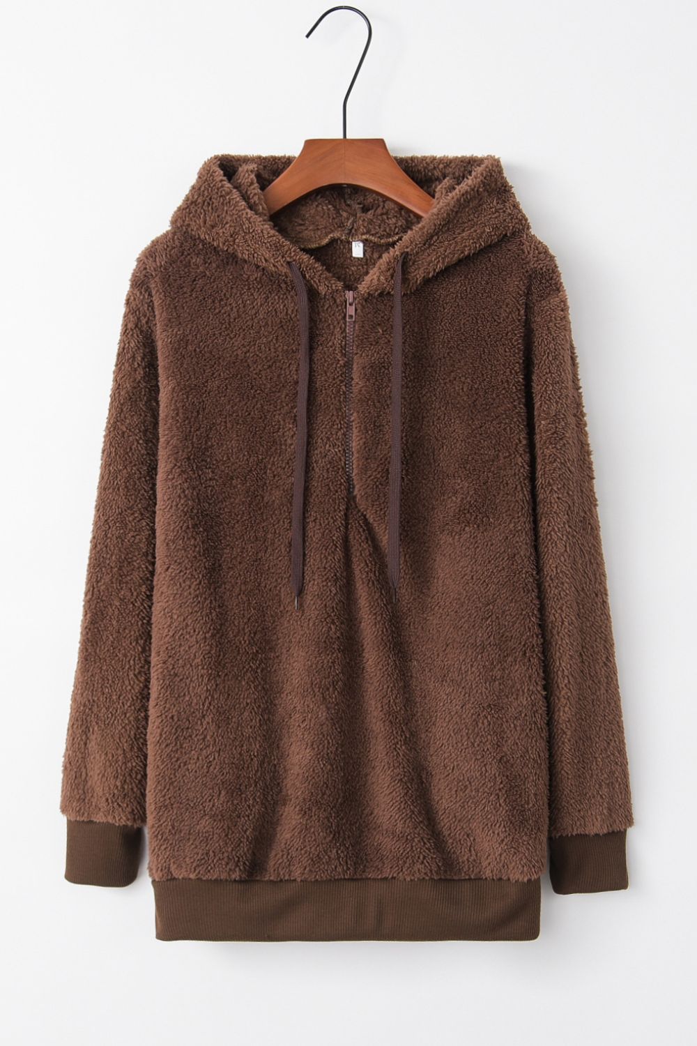 Full-Size Teddy Quarter-Zip Hoodie with Drawstring and Pocket