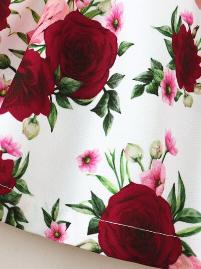 Floral Frilled Round Neck Dress with Flounce Sleeves