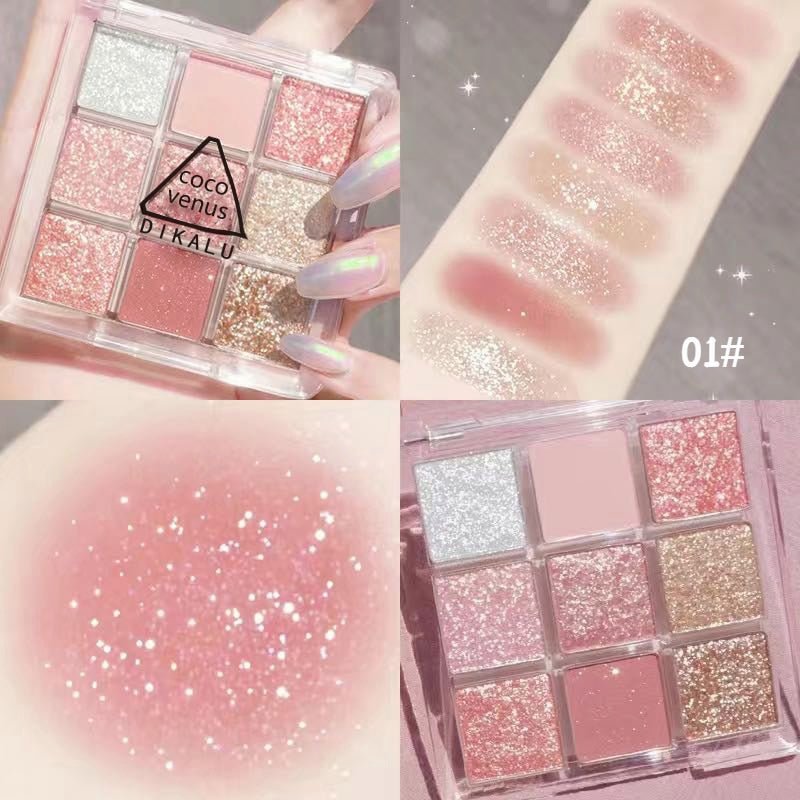 DIKALU Premium Nine - Color Eyeshadow Palette with Rose Pink Hues, Featuring Pearly, Matte, and Glittery Eye Shadows for Stunning Eye Pigments