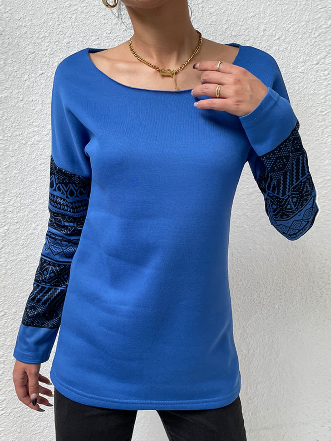 Long Printed Drop Shoulder Casual Tunic Top with Slight Stretch