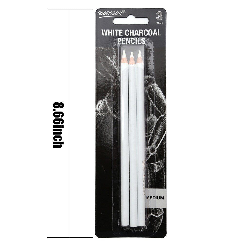 Professional 3-Piece White Standard Charcoal Pencils Set for Art, School, and Office