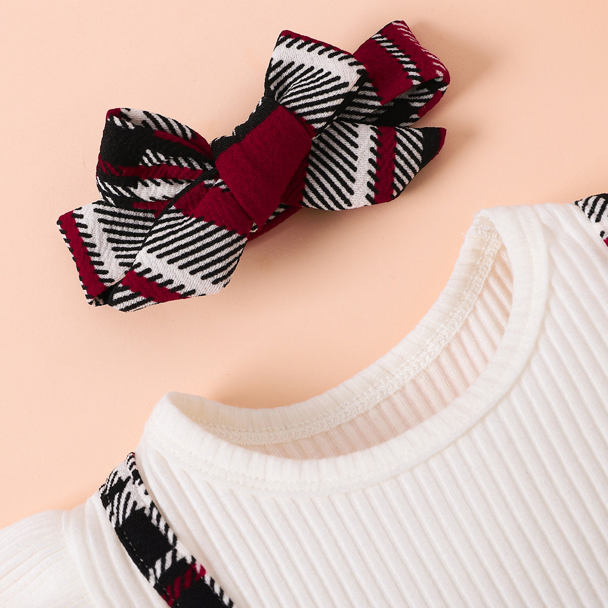 Casual Plaid Pattern Print Dress with Bow Detail for Infants and Toddlers