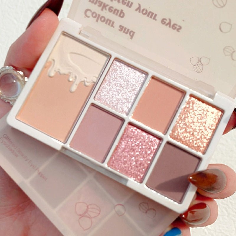 7 - Color Glitter Eyeshadow Palette: Matte, Shimmer, Long - Lasting and Waterproof