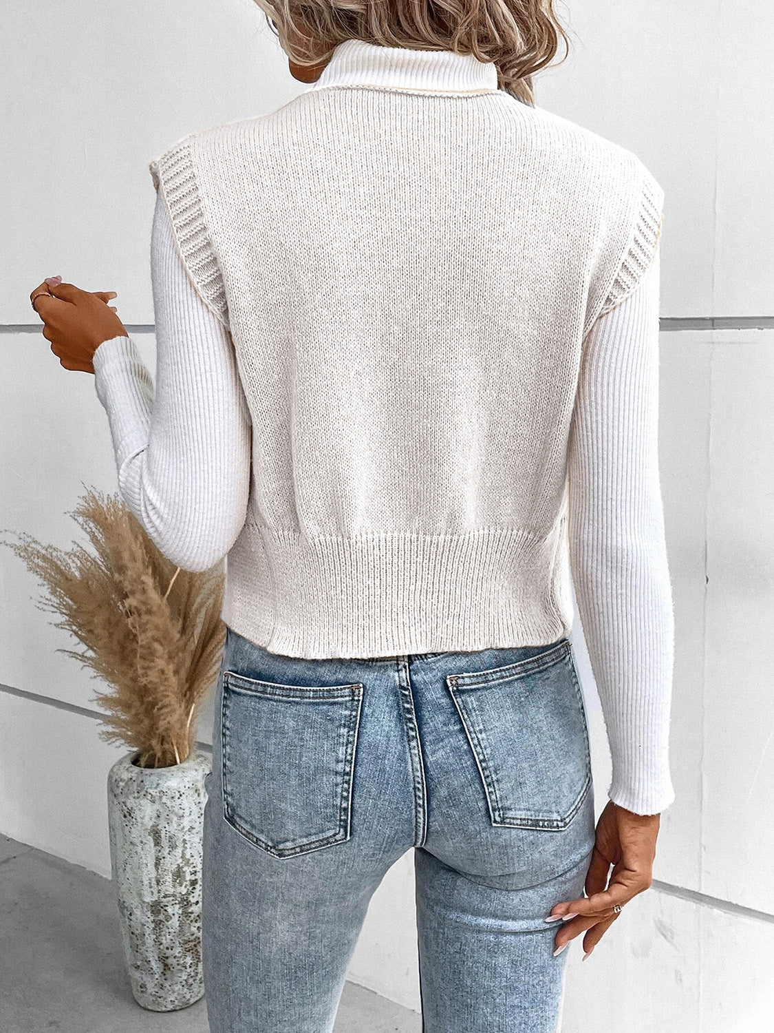 Full-Size V-Neck Button-Up Sweater Vest with Slight Stretch