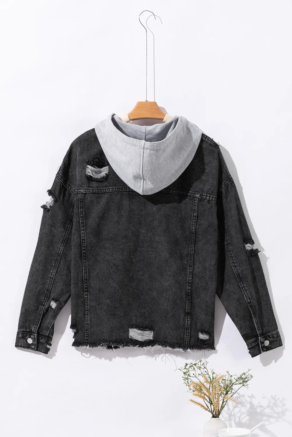 Stylish Distressed Long Sleeve Drawstring Hooded Denim Jacket for Fashion - Forward Individuals