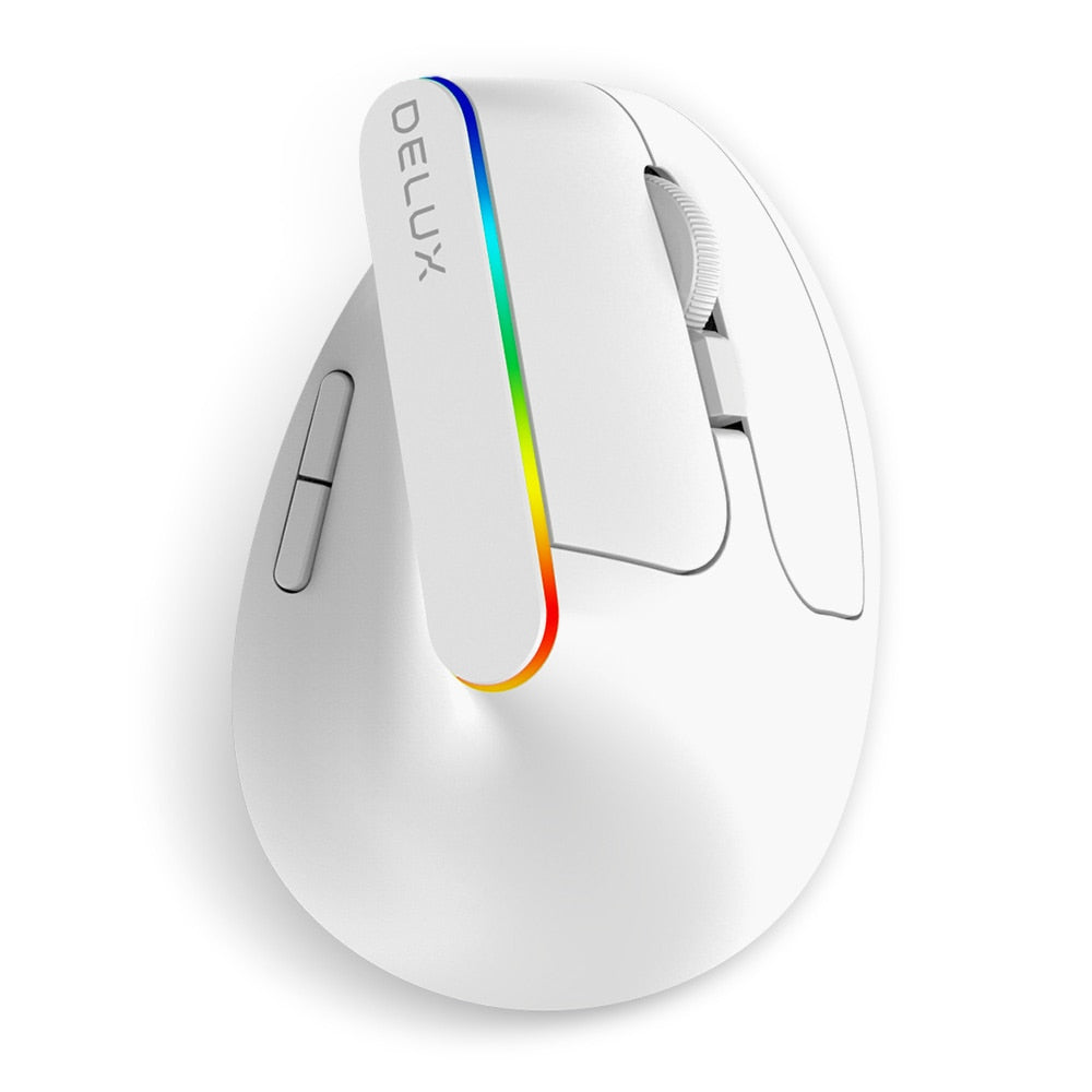 Delux M618C High - Performance Wireless Silent Ergonomic Vertical Six - Button Gaming Optical Mouse with USB Receiver and RGB 1600 DPI for PC and Laptop