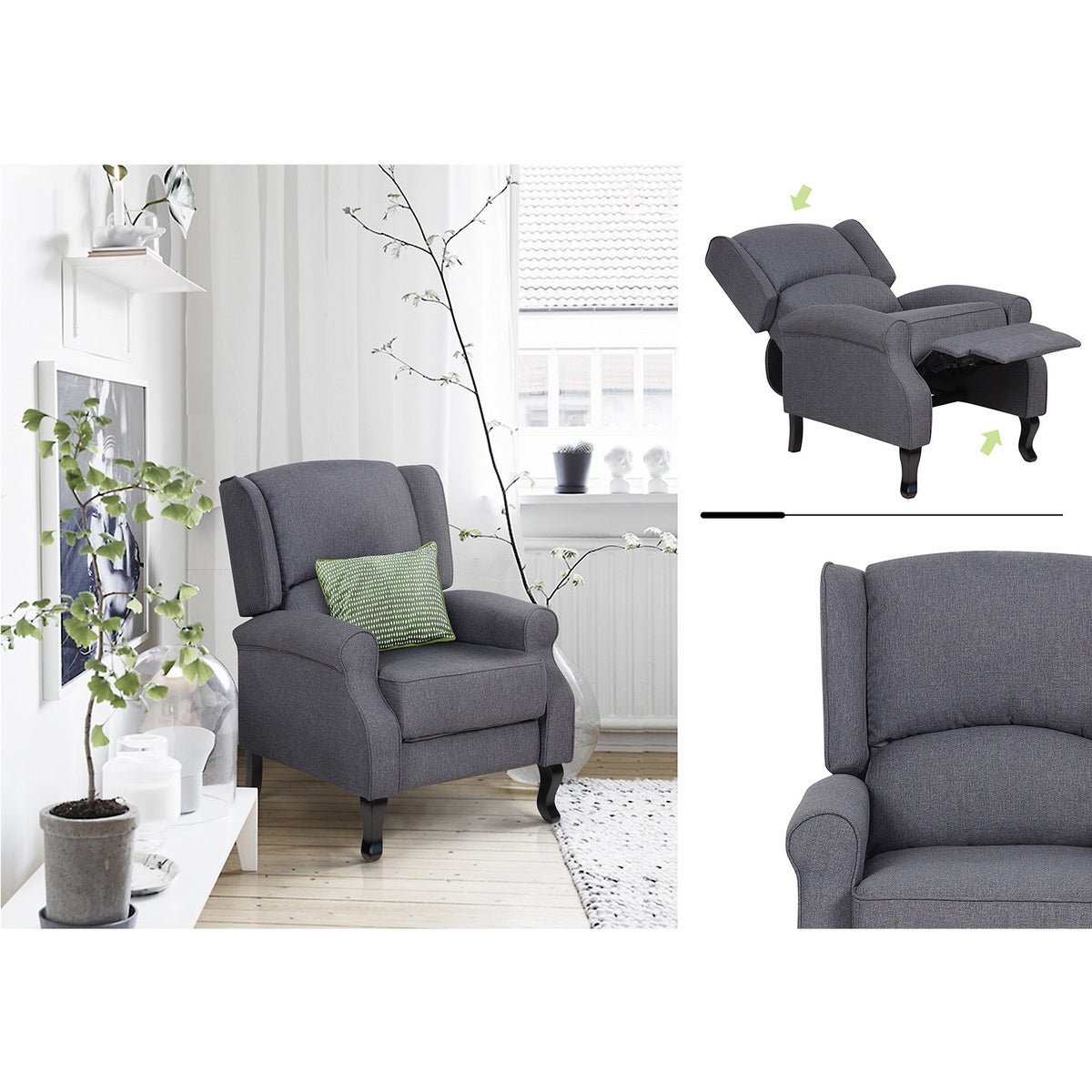 Grey Fabric Wingback Recliner for Small Living Spaces, Ideal for Adults' Relaxing