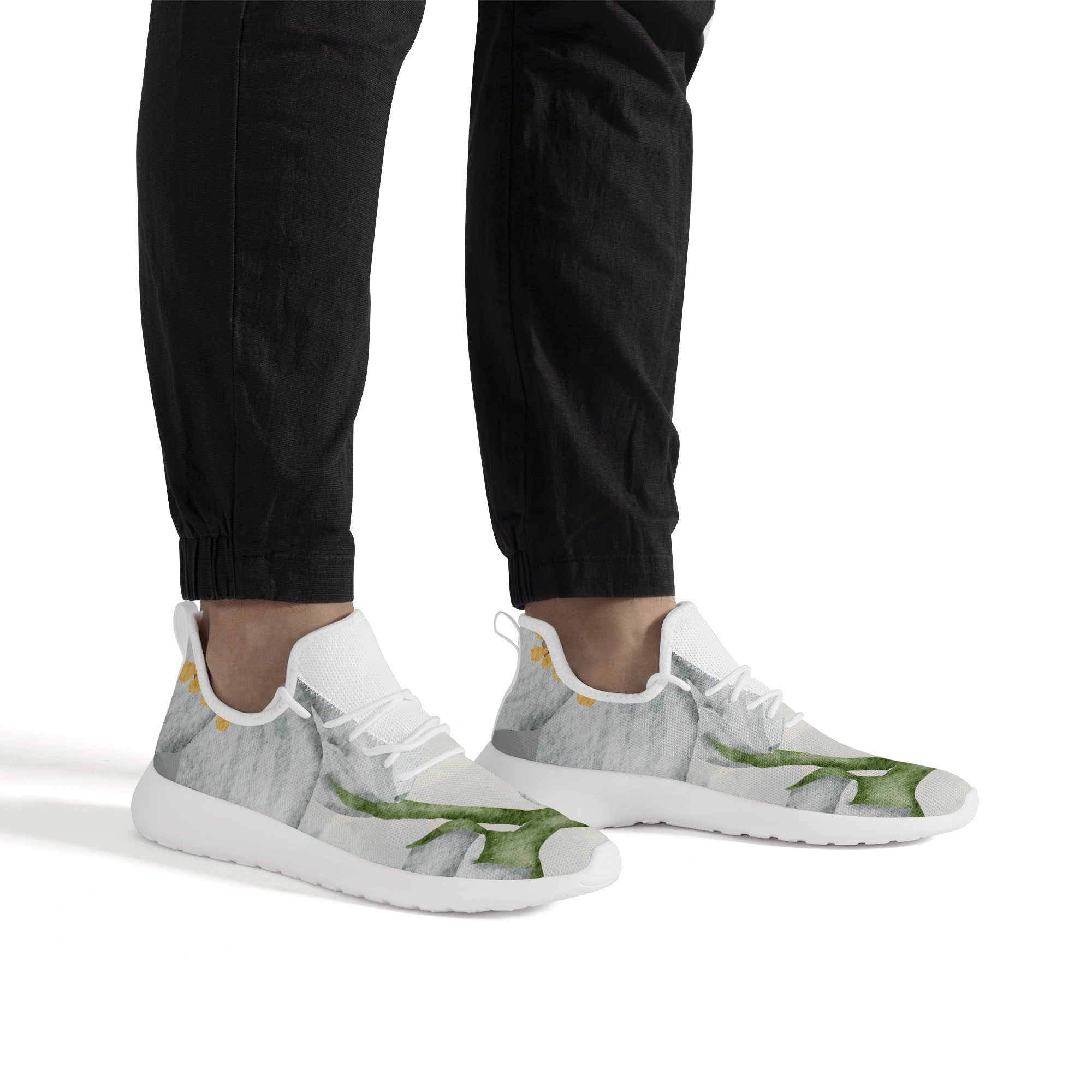 Men's Fashionable New Gray Soft Floral Mesh Knit Athletic Sneakers Designed by Dunbi