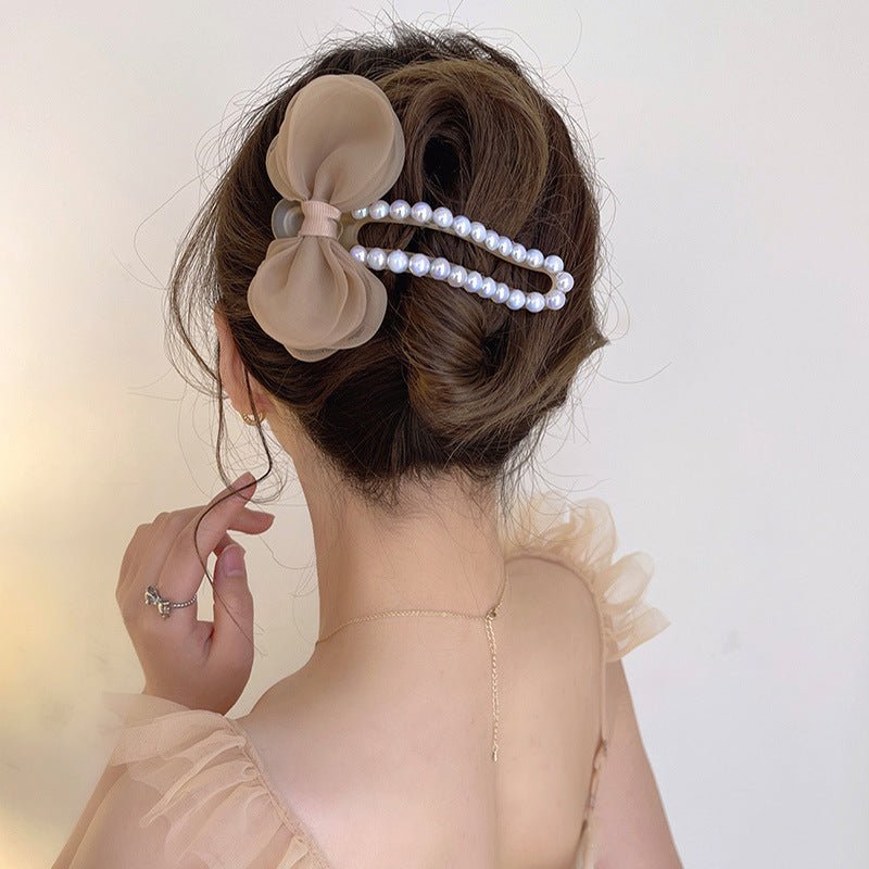 Stylish Fashionable Mesh and Artificial Pearl Decorated Acrylic Hair Clip for Women