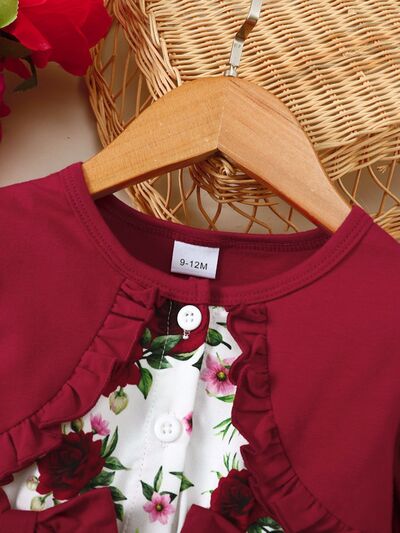 Floral Frilled Round Neck Dress with Flounce Sleeves