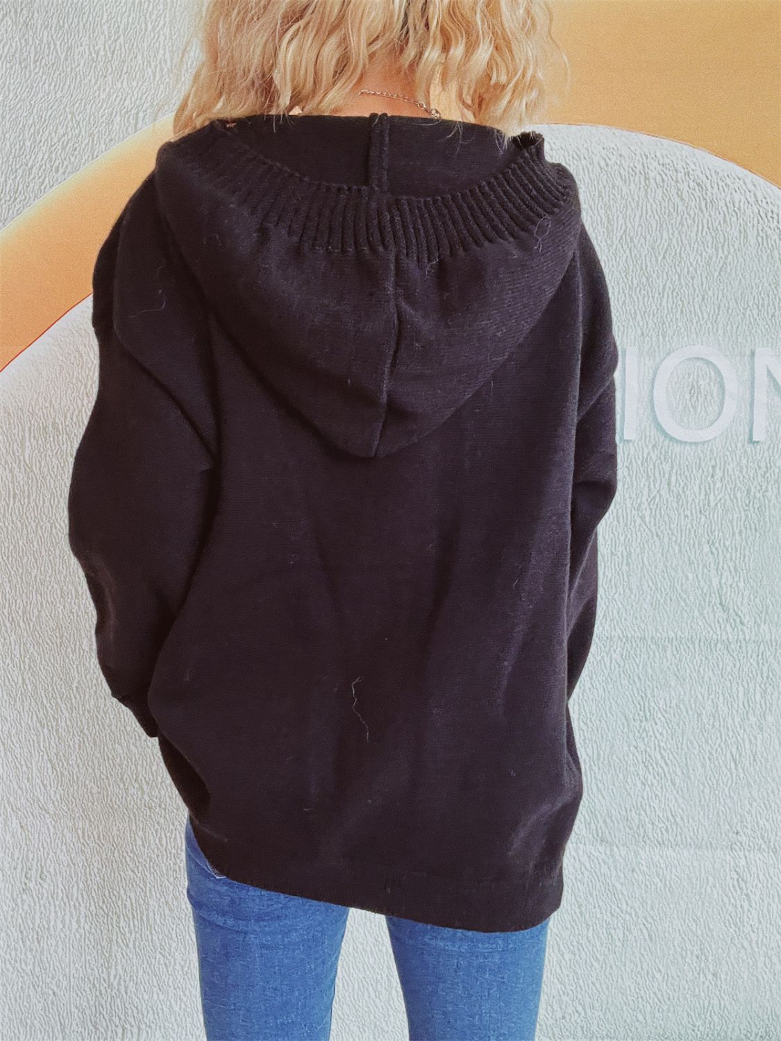 Casual Dropped Shoulder Long Sleeve Buttoned Pocketed Hooded Cardigan for Everyday Wear