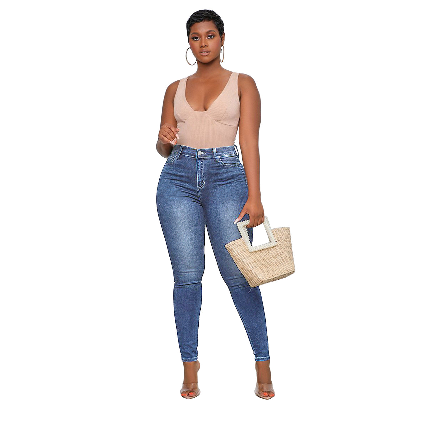 Women's Plus Size High Elasticity Street Hipster Pencil Jeans