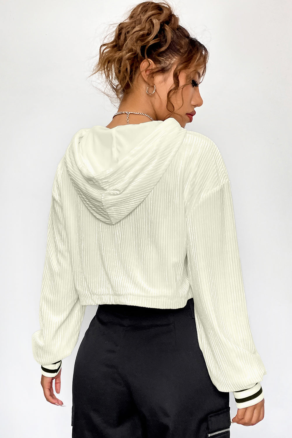 Opaque Drawstring Long Sleeve Drop Shoulder Hoodie