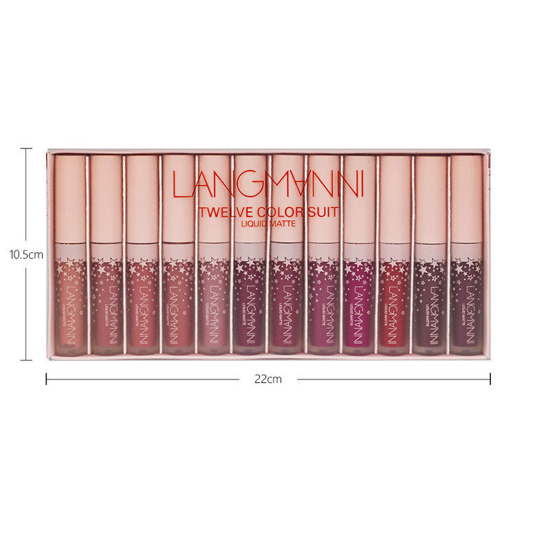 Non-Stick and Non-Fading Matte Lip Gloss Set with 12 Colors