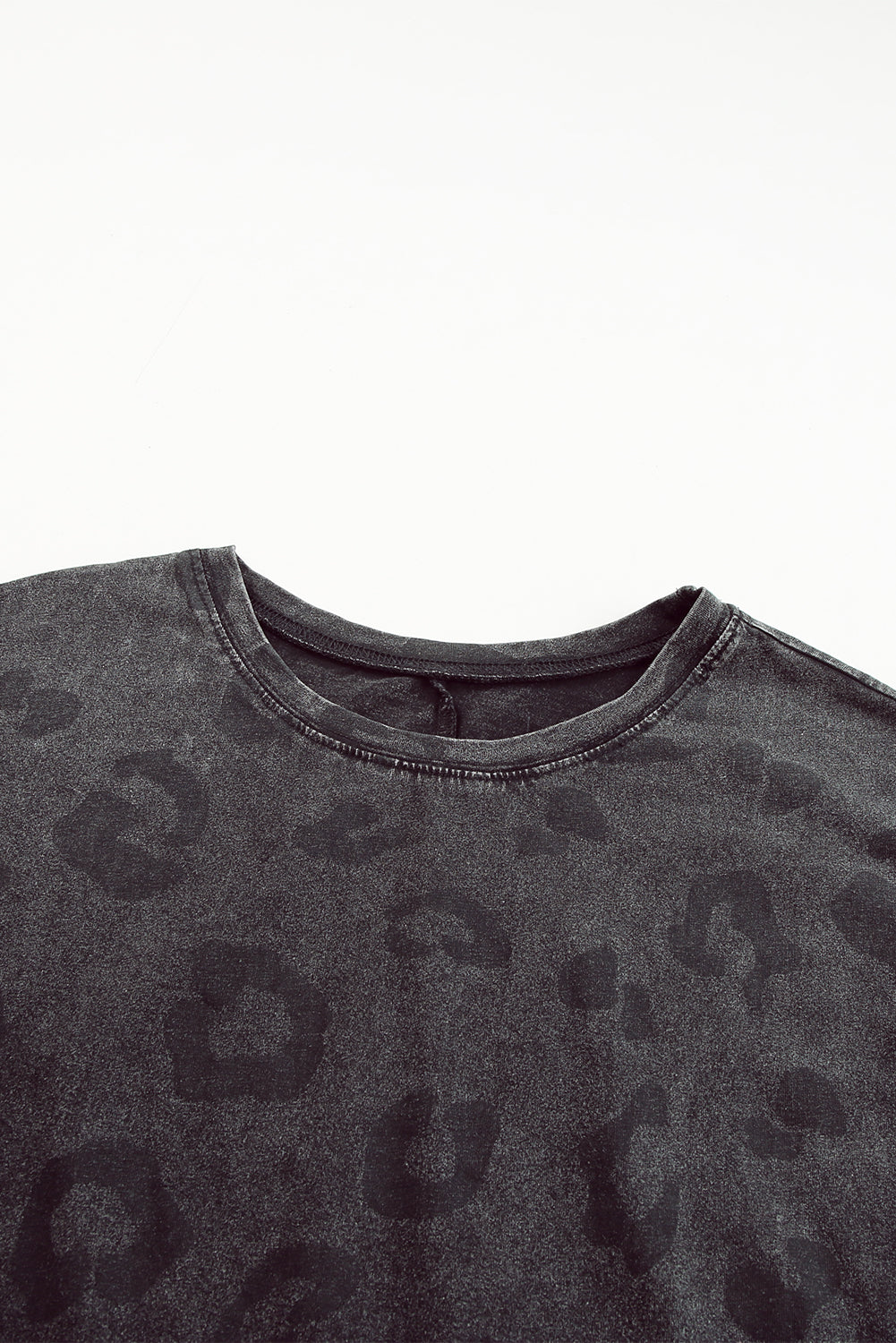 Vintage Gray Washed Leopard Print T-Shirt Dress with Handy Side Pockets