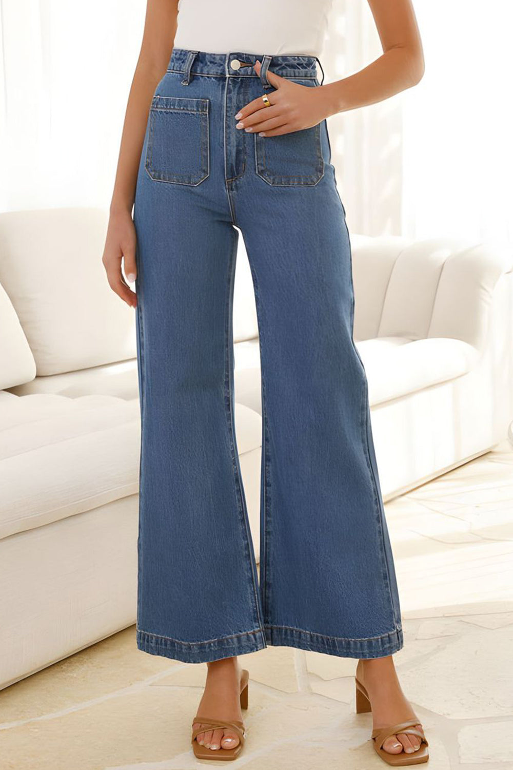 Ladies' High-Waisted Bootcut Jeans with Convenient Pockets