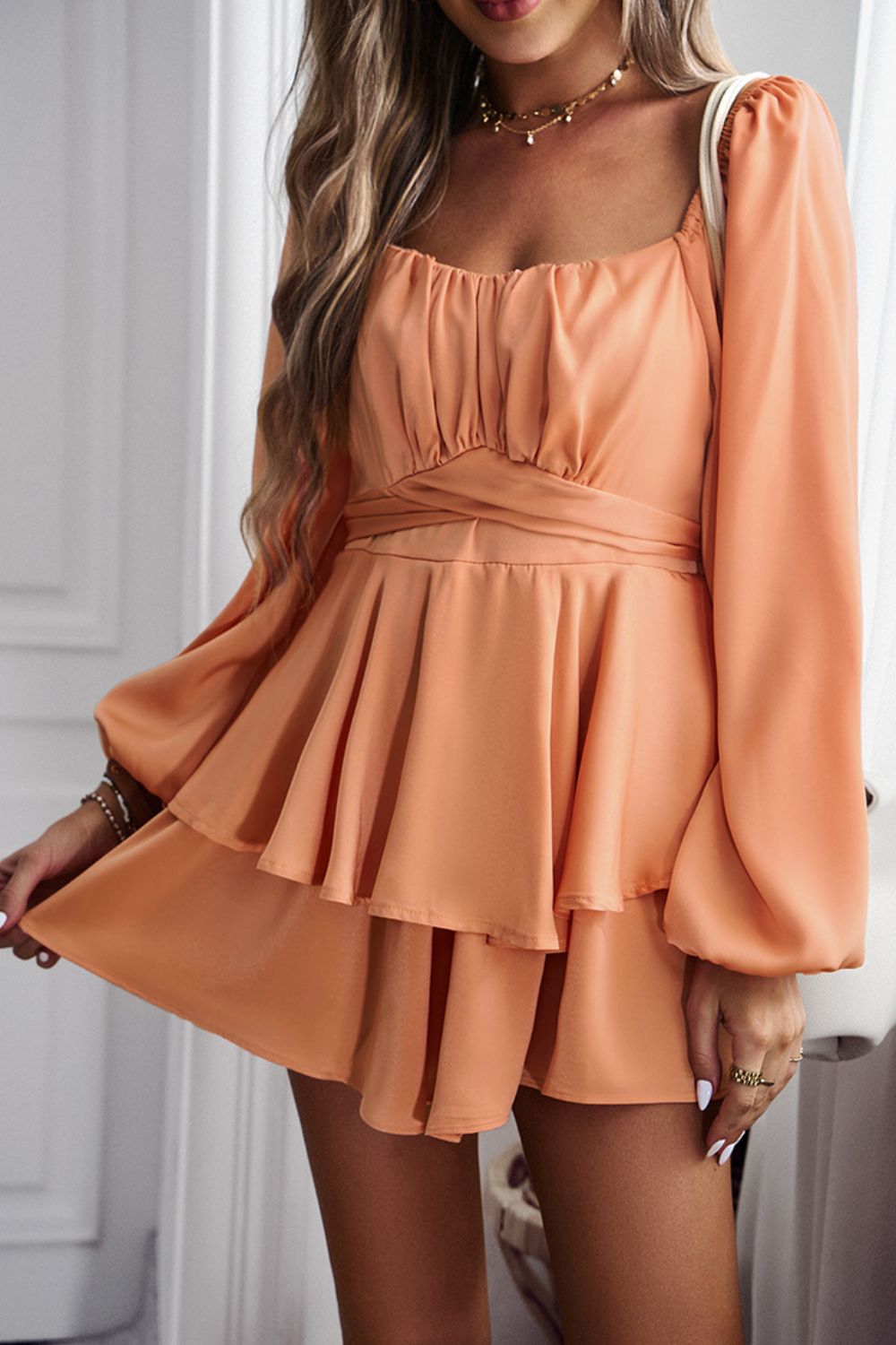 Fashionable Long Balloon Sleeve Layered Women's Romper for Trendy Outfits