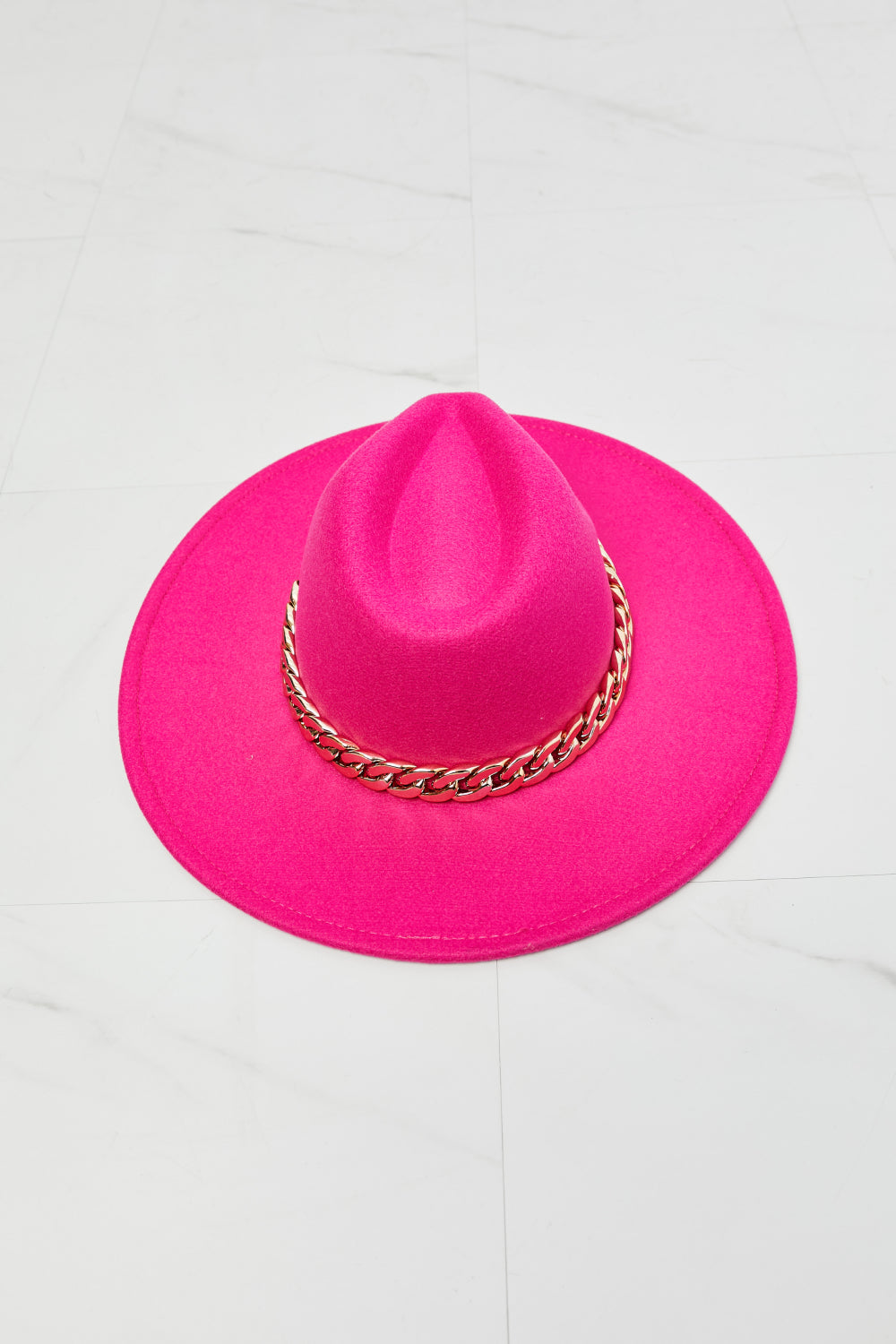 Stylish Pink Fedora Hat with Chain Detailing by Fame
