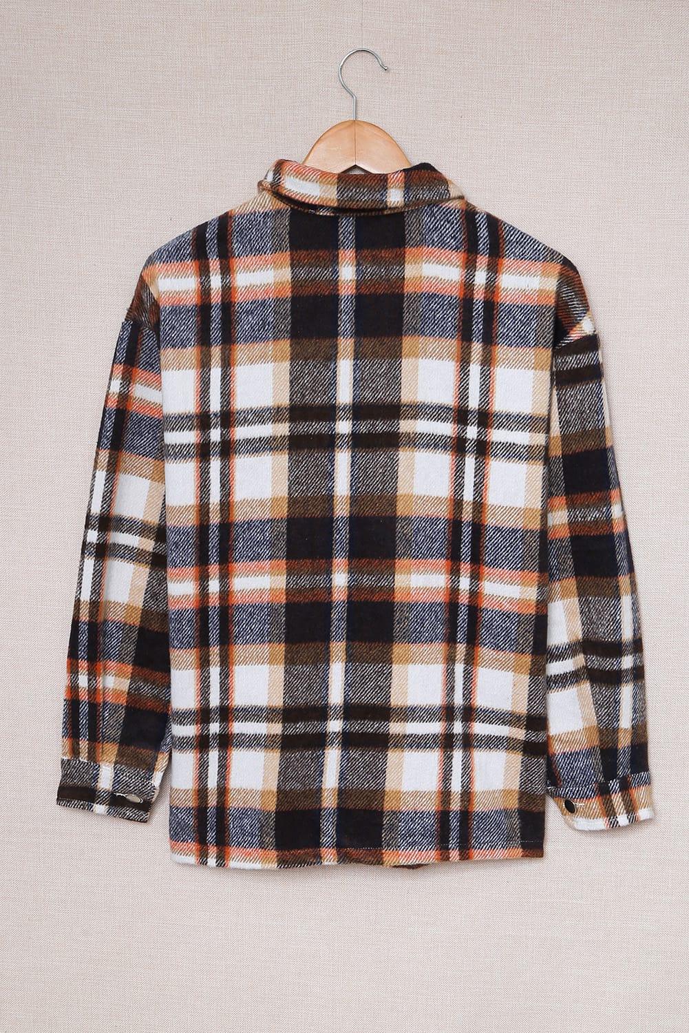Stylish Plaid Button-Front Casual Shirt Jacket with Functional Breast Pockets