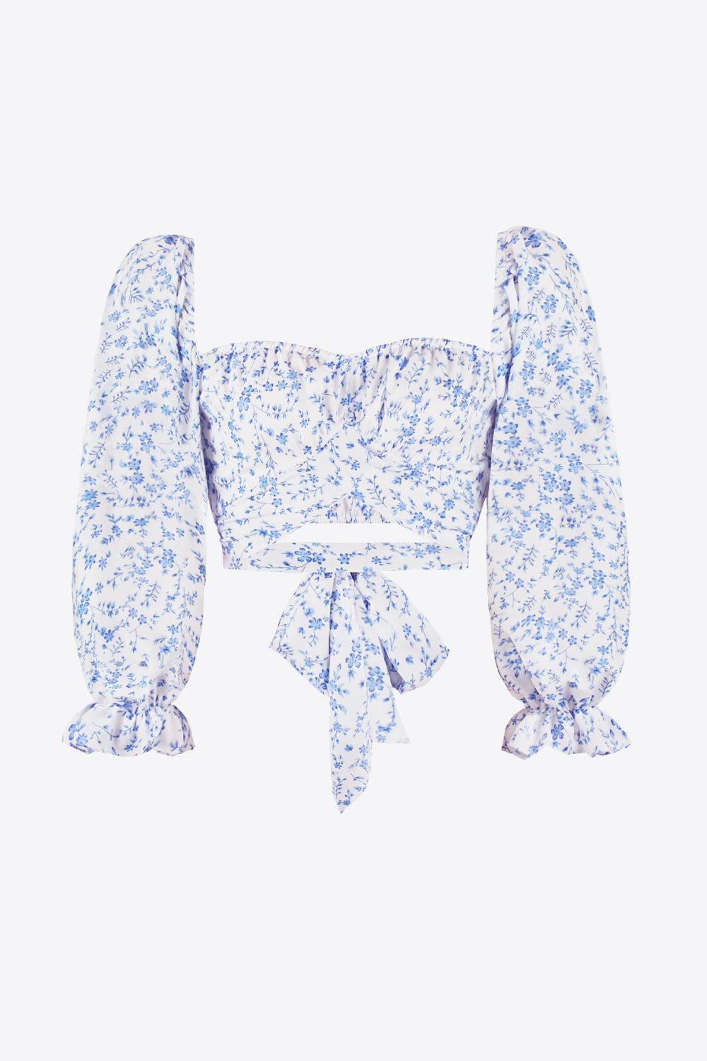 Stylish Printed Long Flounce Sleeve Cropped Women's Blouse