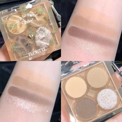 FLORTTE Four - color Water Ripple Eyeshadow Palette with Pendant - A Long - lasting, Waterproof and Shimmer - Matte Eye Makeup Cosmetic