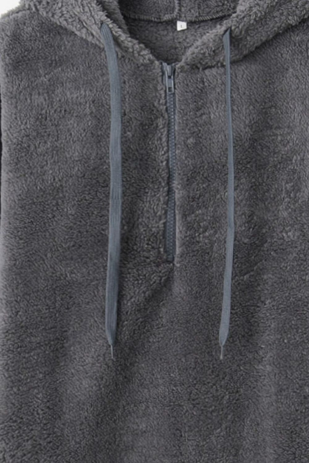 Full-Size Teddy Quarter-Zip Hoodie with Drawstring and Pocket