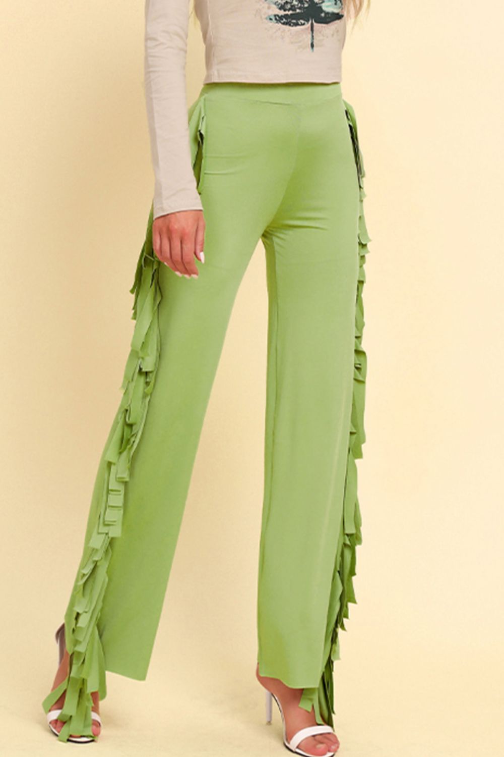 Stylish Fringe Trimmed Wide Leg Long Pants