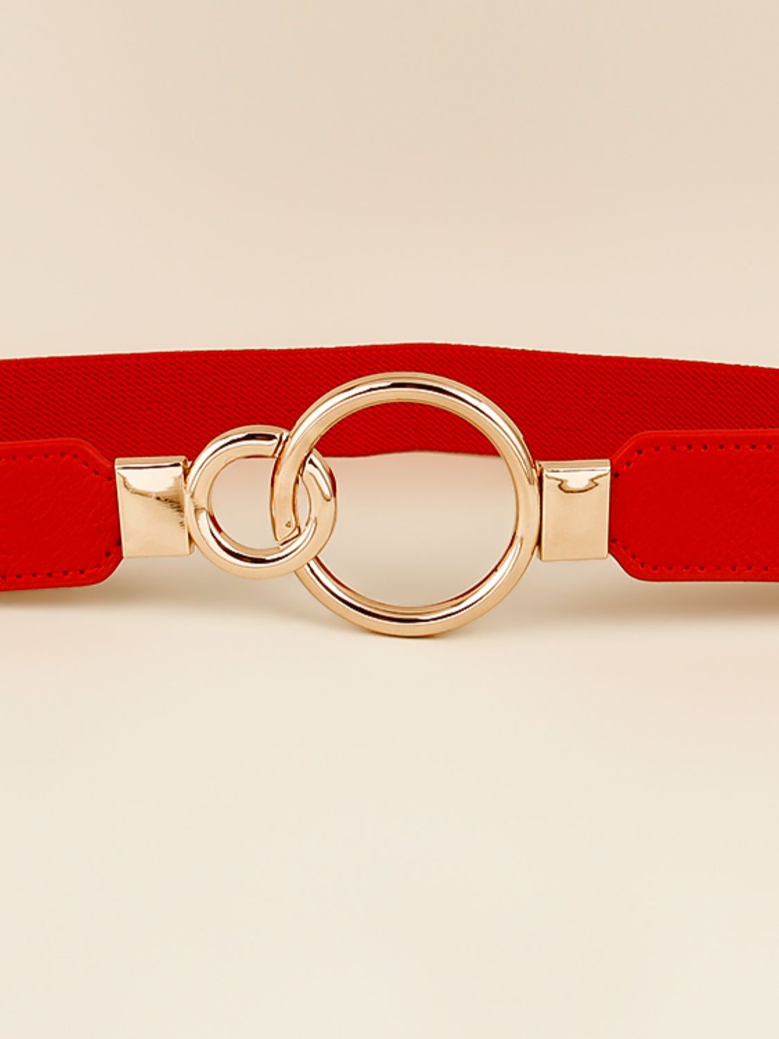 Elastic Double Ring Buckle PU Fashion Belt for Men and Women