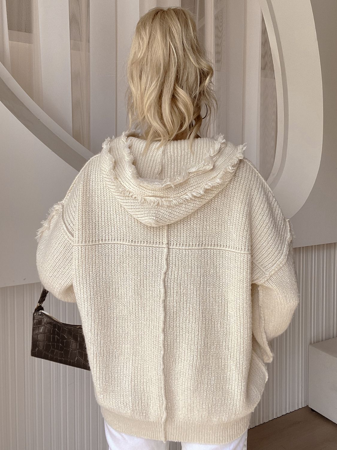 Long Sleeve Drawstring Hooded Sweater with Fringe Hem for Fashion Lovers