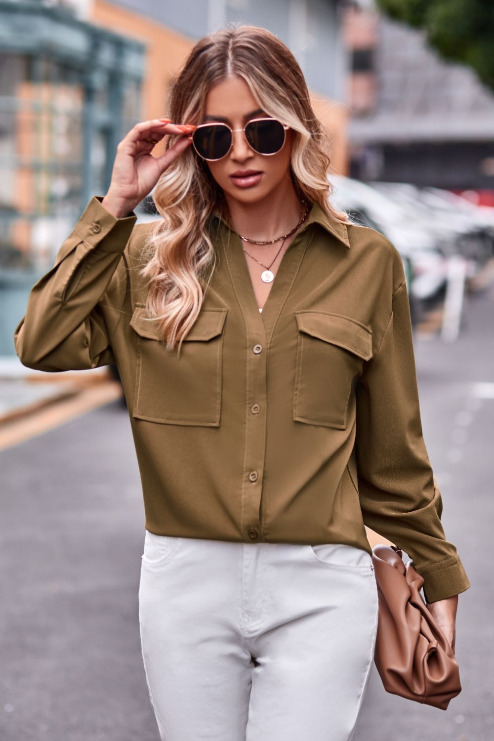 Casual Longline Dropped Shoulder Shirt with Functional Pockets