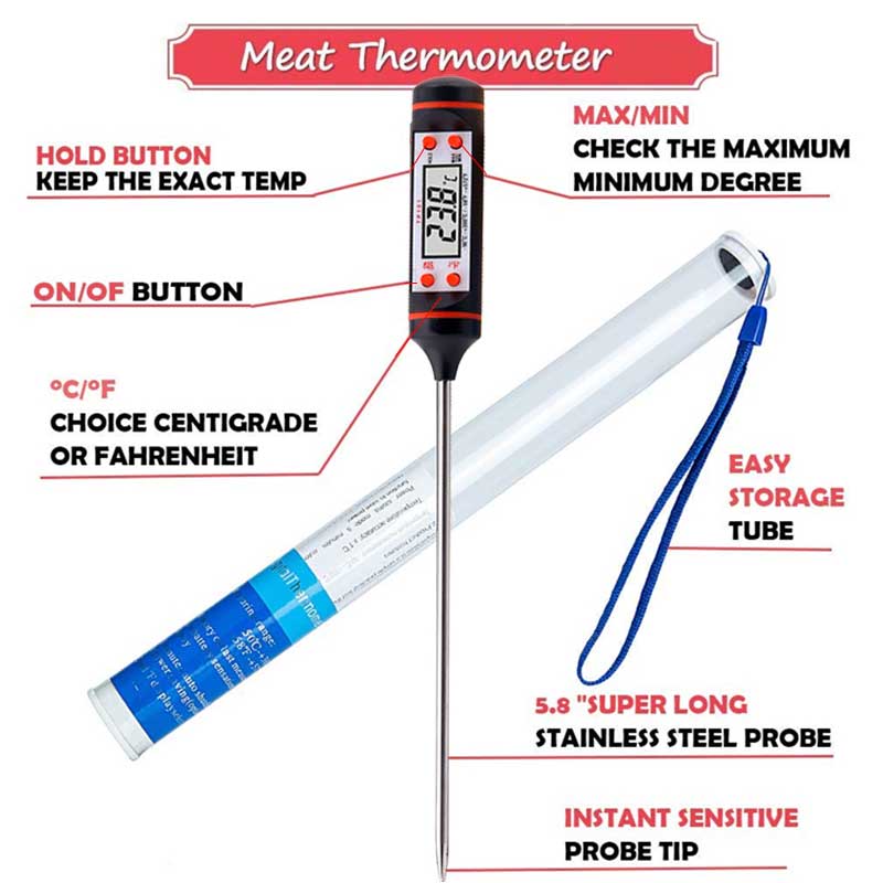 High - Precision Digital Kitchen Thermometer for Measuring Food, Meat, Milk, and Oven Temperatures - Essential Kitchen Measuring Tool