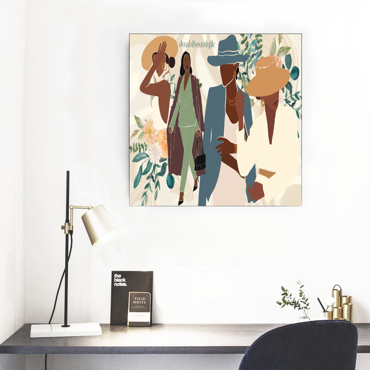 Decorative Framed Single Piece Wall Mural Featuring Square Black Business Women Exuding Elegance and Confidence (Designed by Dunbi)