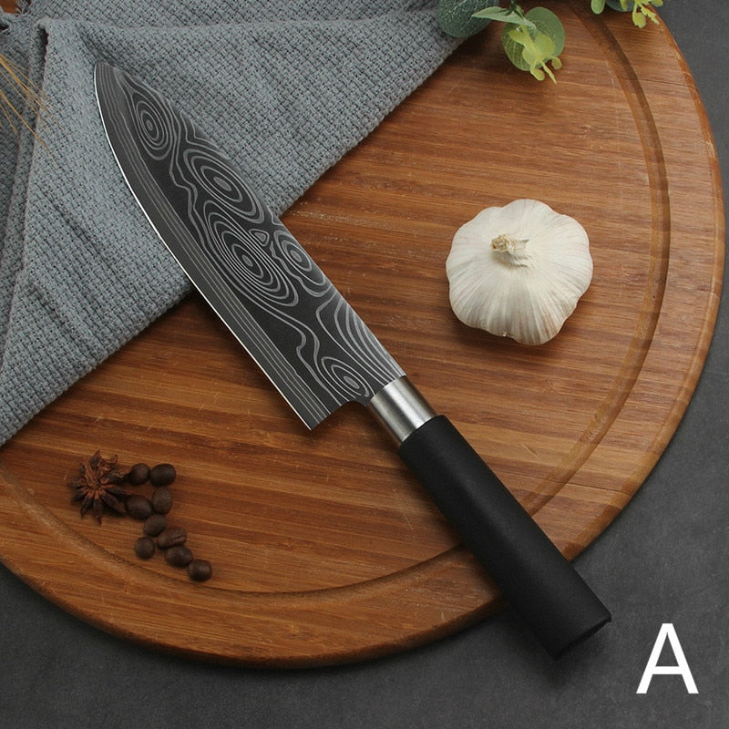 Premium Professional Damascus Laser Pattern Stainless Steel Chef Knife Set for Meat Chopping, Slicing, and Vegetable Cutting in the Kitchen