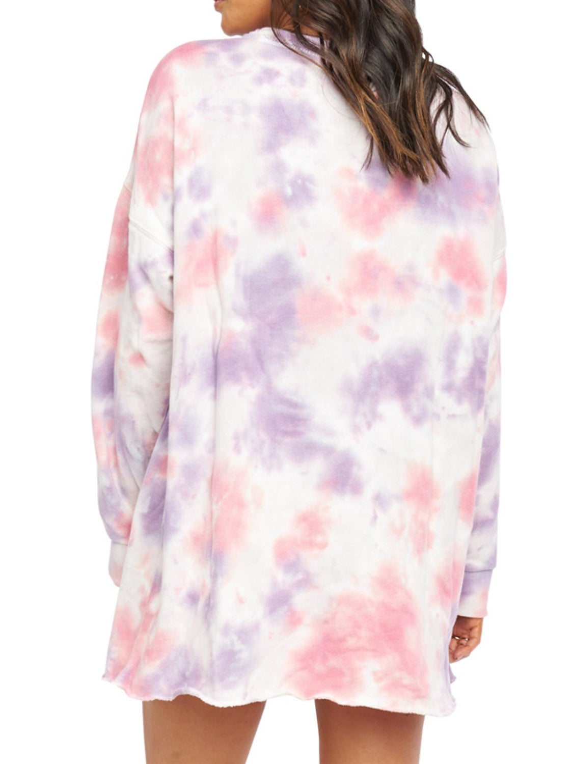 Stylish Pocketed Long Sleeve Tie - Dye Round Neck Dress