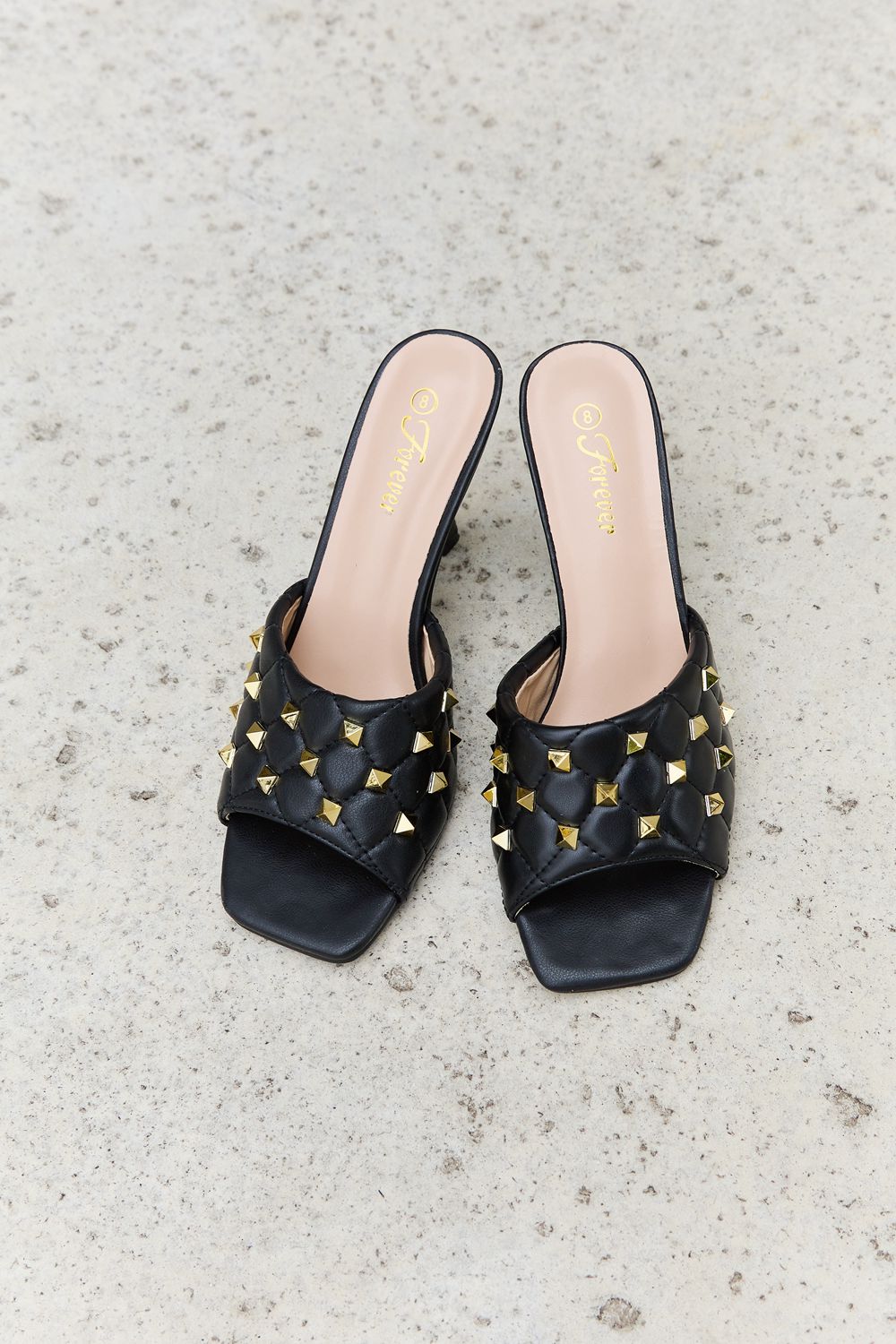 Black Forever Link Quilted Square Toe Mule High Heel Shoes for Fashionable Women