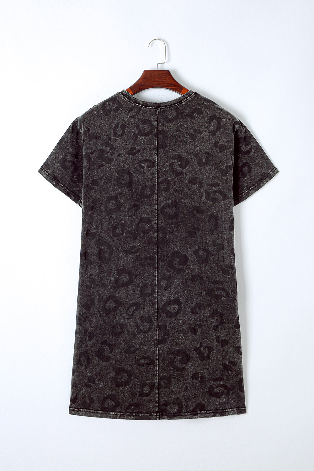 Vintage Gray Washed Leopard Print T-Shirt Dress with Handy Side Pockets